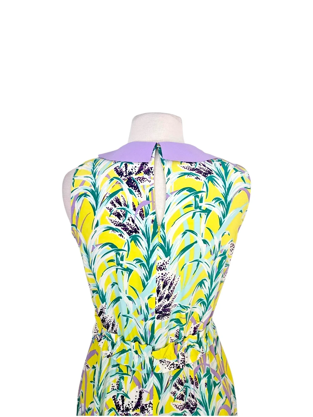 Kate Spade Yellow & Lavender Floral Print Peter Pan Collar Silk Dress